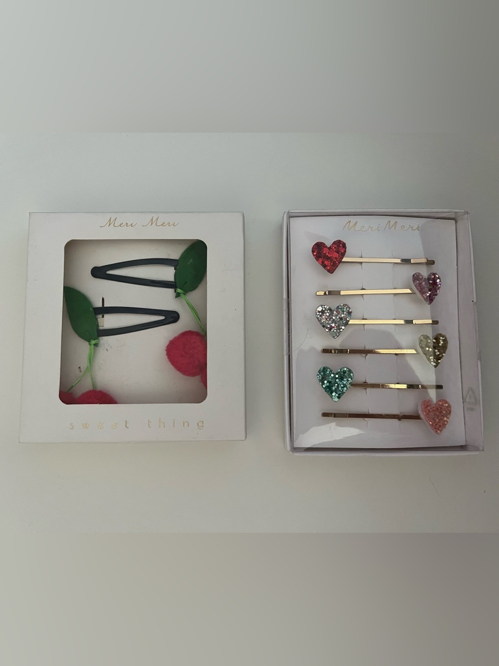Two Sets of Meri Meri Cherries Hearts Hair Clips Barrettes NEW!